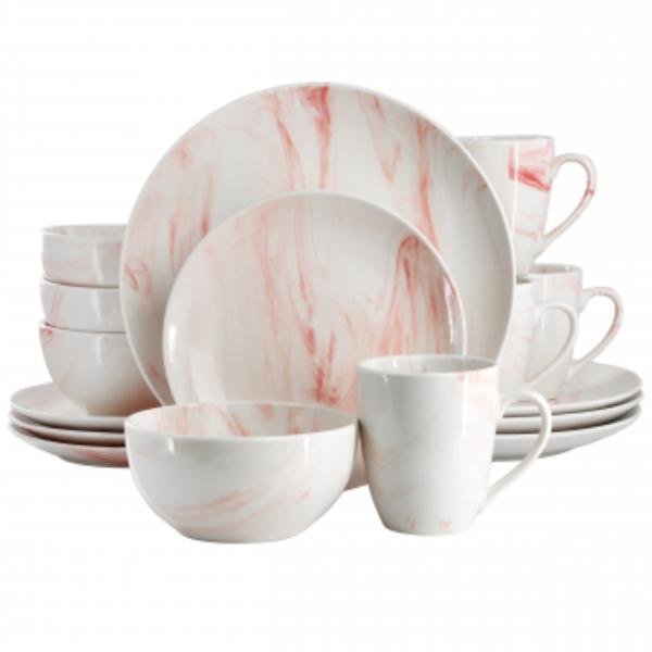 Picture of Elama EL-FINEMARBLE-R Fine Marble Porcelain Dinnerware Set in Red - 16 Piece