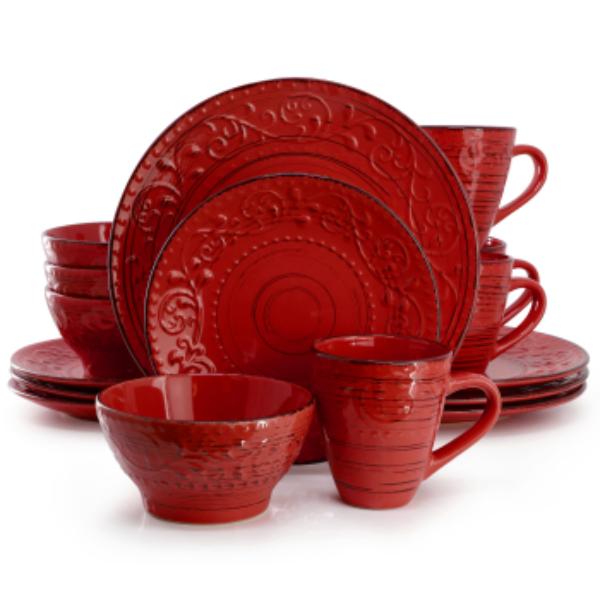 ELM-MALIBU-OCEAN-BLOOM Malibu Ocean Bloom Dinnerware Set in Red - 16 Piece