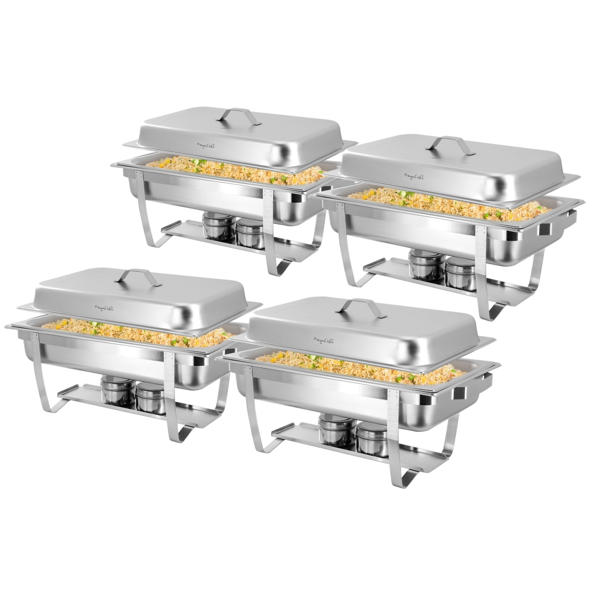 Picture of Megachef MG-430301-4 9.5 qt. Stackable Stainless Steel Professional Chafing Dish - Food Warmer & Buffet Server Serving Trays - Set of 4