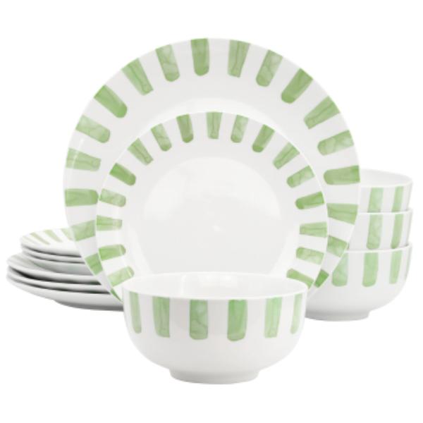 Picture of Gibson Home 148475.12 Pacific Waves Round Ceramic Dinnerware Set in Green - 12 Piece