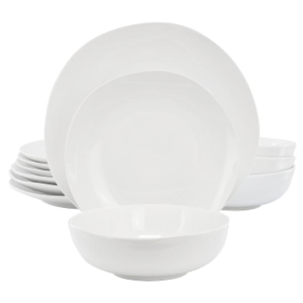 Picture of Gibson Home 148493.12 Aspen Drift Organic Round Ceramic Dinnerware Set in White - 12 Piece