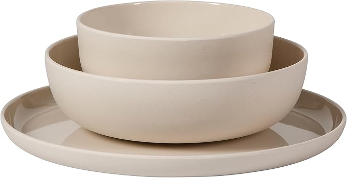 148611.12 Candy Skies Unbreakable Wheat Straw Melamine Plates & Bowls Dinnerware Set, Taupe Cream - 12 Piece
