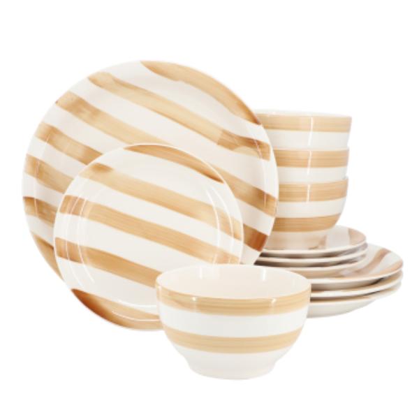 148492.12 Kenwood Shores Sto are Dinnerware Set in Sand Stripe - 12 Piece