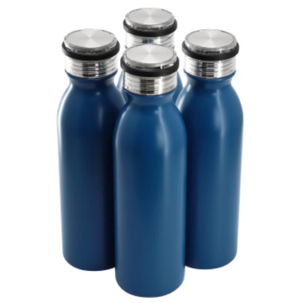 148620.01 Marina 20 oz Double Wall Stainless Steel Thermal Bottle with Acrylic Lid in Matte Blue - 4 Piece