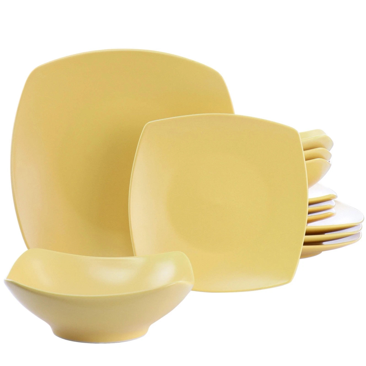 Picture of Gibson Home 135260.12 Zen Buffetware Square Fine Ceramic Dinnerware Set, Matte Yellow - 12 Piece