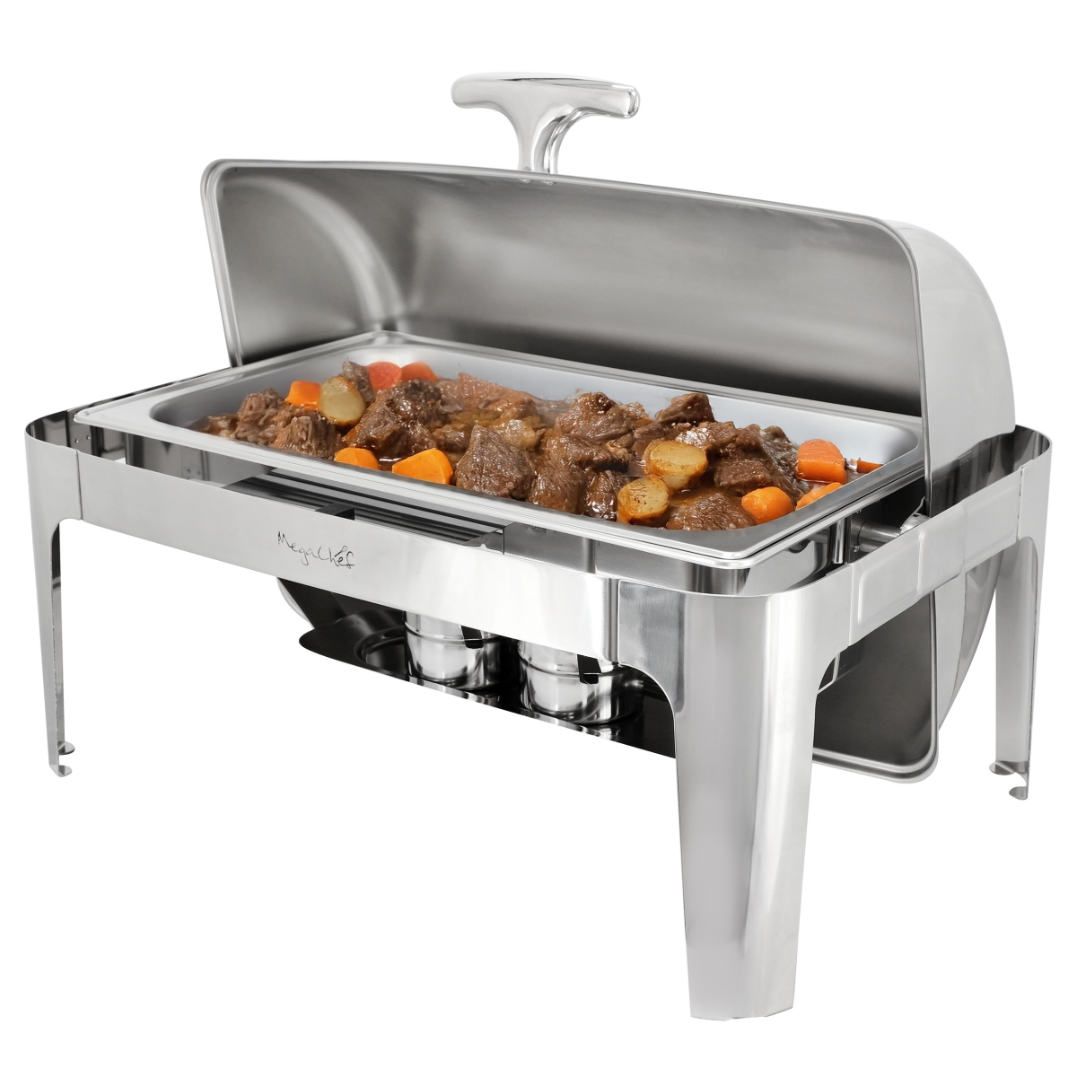 Picture of Megachef MG-431001 9.5 qt. Oblong Roll Top Stainless Steel Professional Chafing Dish Food Warmer Buffet Server Serving Trays