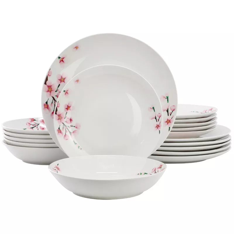 Picture of Elama ELM-TAMARA-18 Tamara Cherry Blossom Porcelain Dinnerware Set, White & Pink - 18 Piece
