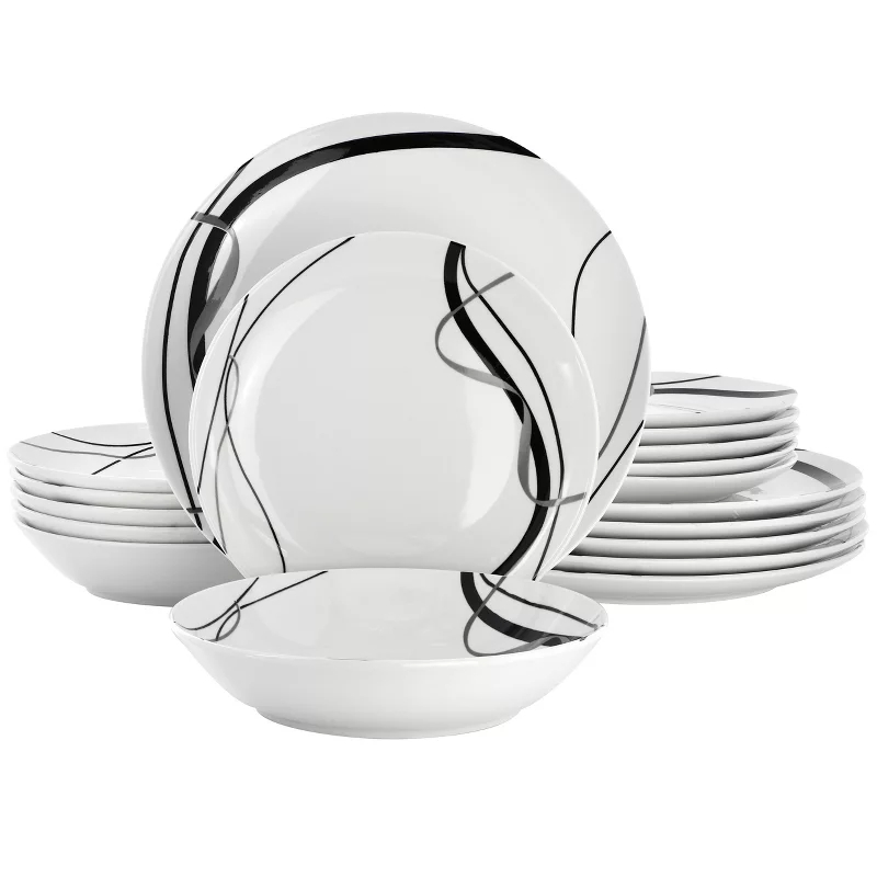Picture of Elama ELM-SARAH-18 Sarah Porcelain Ribbon Lined Dinnerware Set, White & Black - 18 Piece