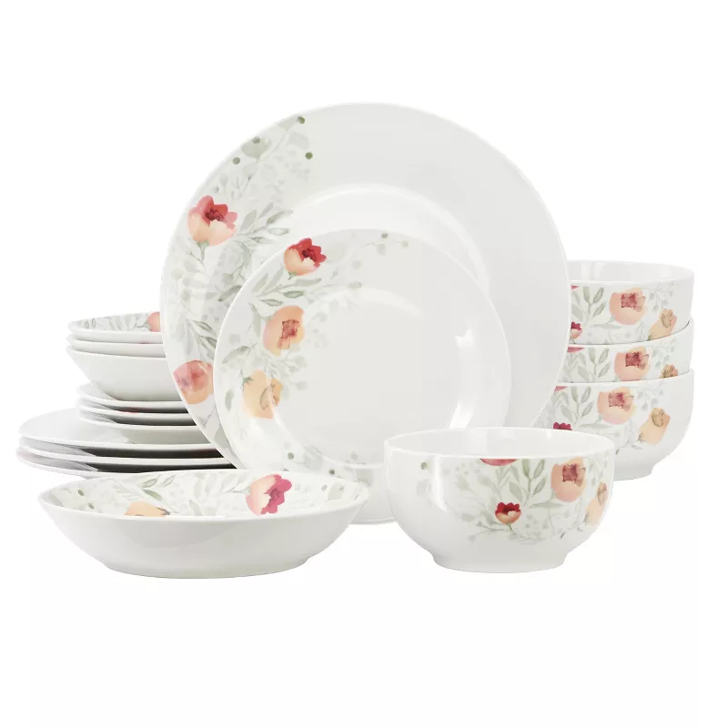 Picture of Elama ELM-POPPY-16 Poppy Porcelain Double Bowl Dinnerware Set - 16 Piece