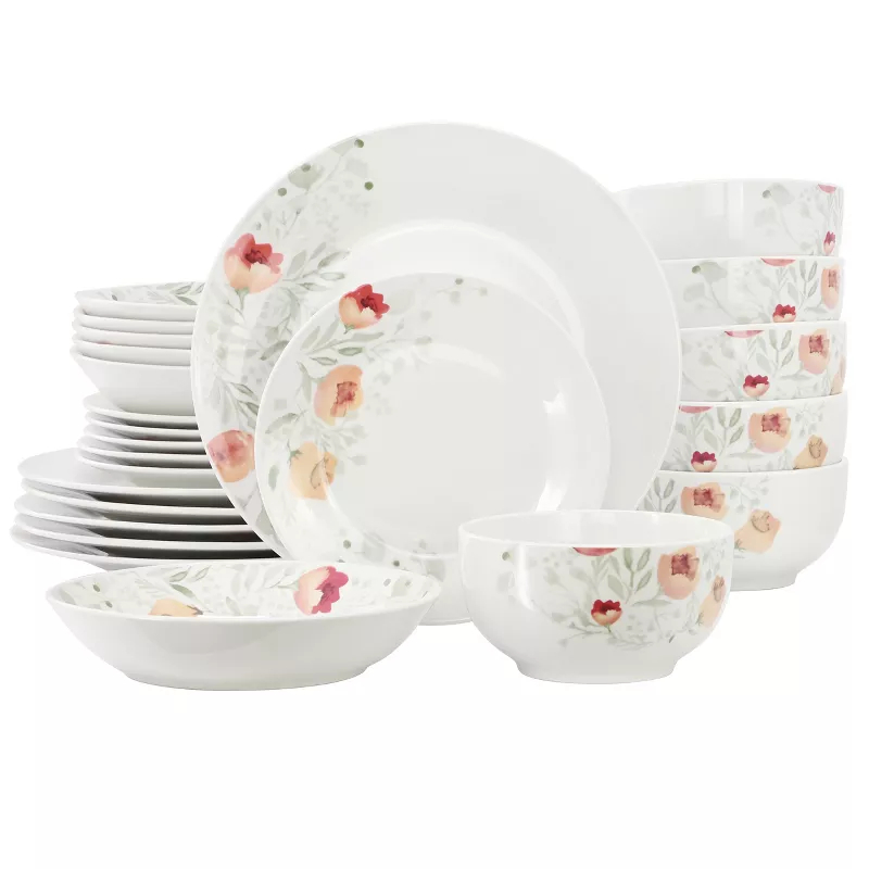 Picture of Elama ELM-POPPY-24 Poppy Porcelain Double Bowl Dinnerware Set - 24 Piece