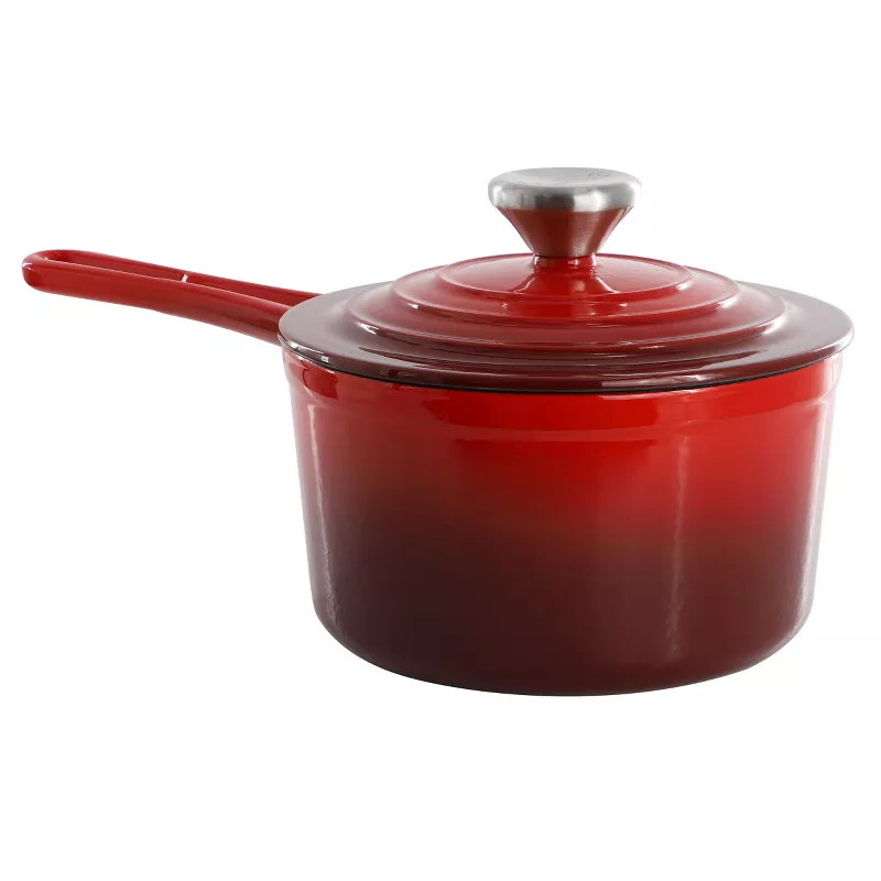 Picture of Mega Chef MC-SP17A-RD 2 qt. Enameled Cast Iron Sauce Pan - Gradient Red