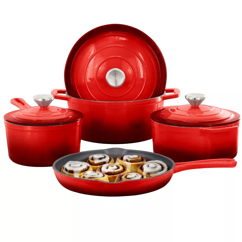 Picture of Mega Chef MC-CI7SET-RED Enameled Cast Iron Cookware Set - Red - 7 Piece