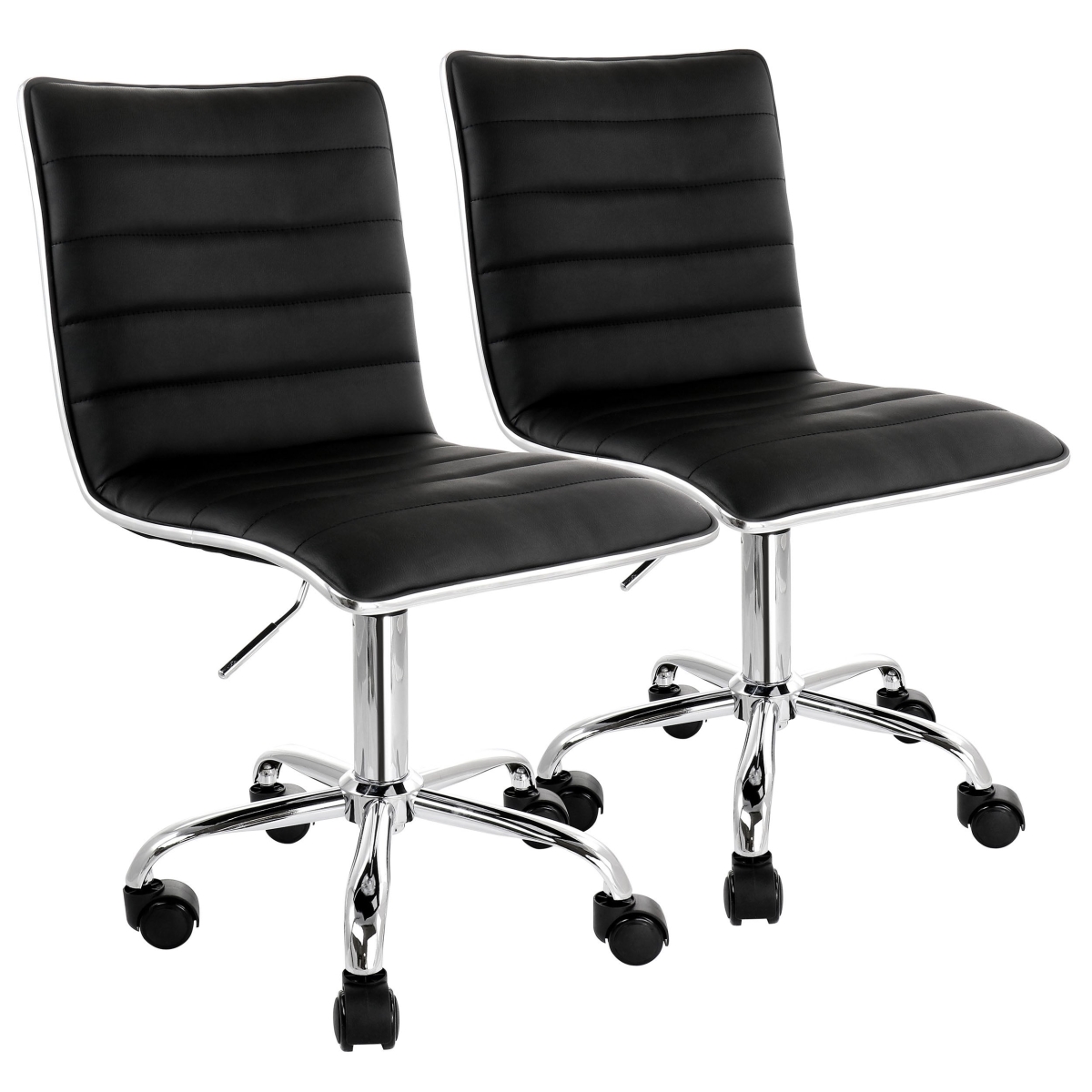 ELM-730-BLK 2 Piece Adjustable Faux Leather Rolling Office Chair, Black with Chrome