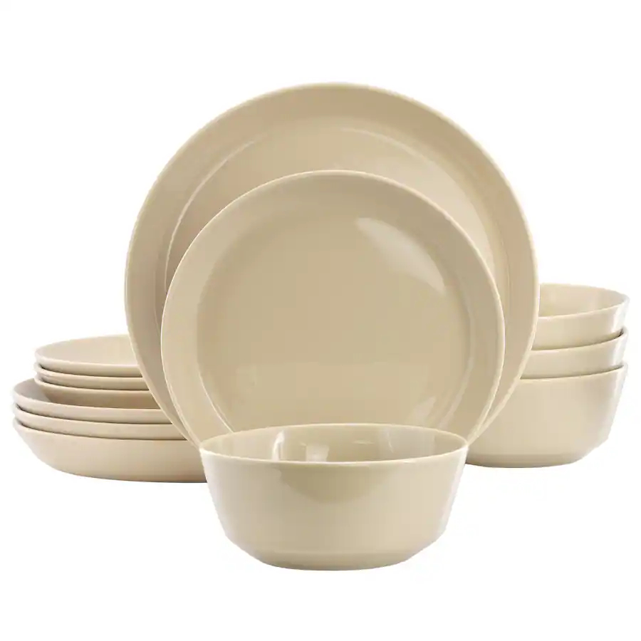 148604.12 Sunlit Mist Round Sto are Dinnerware Set, Cream - 12 Piece