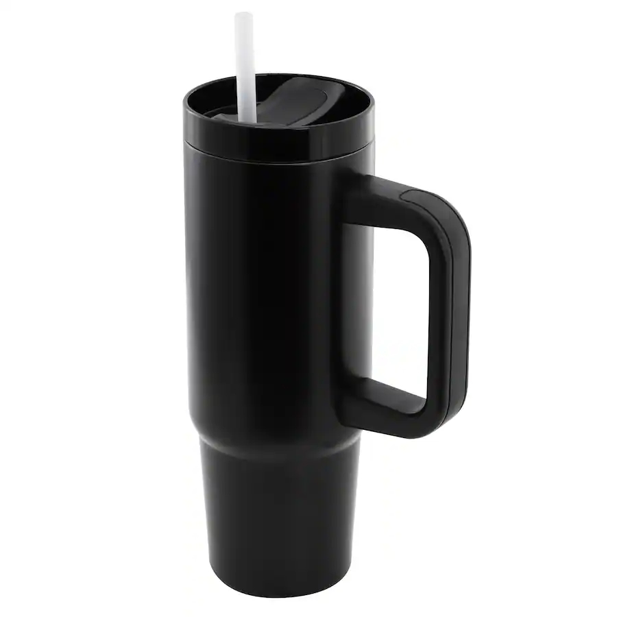 148675.01 29 oz Marina Stainless Steel Thermal Tumbler with Side Handle & Straw, Black