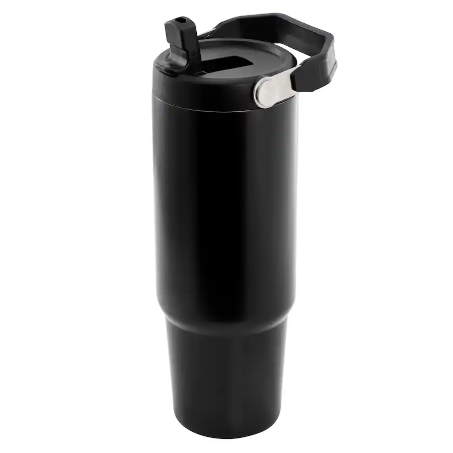148682.01 29 oz Marina Stainless Steel Thermal Tumbler with Top Handle & Folding Straw, Black