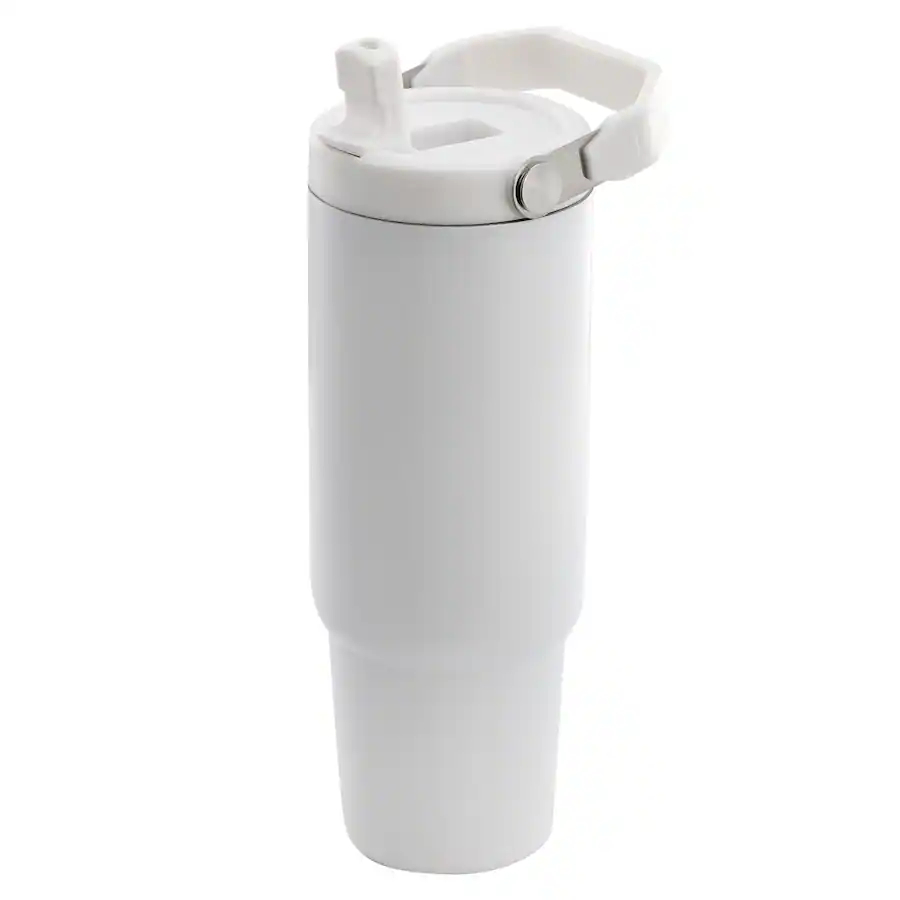 148683.01 29 oz Marina Stainless Steel Thermal Tumbler with Top Handle & Folding Straw, White