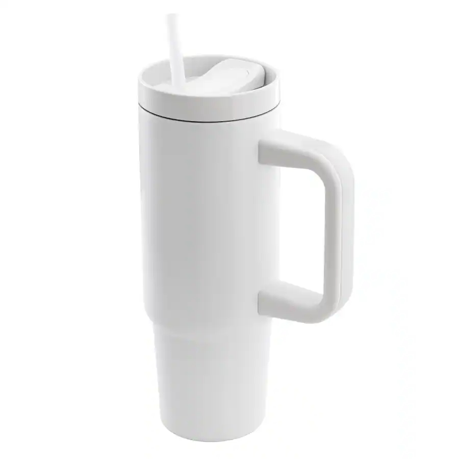 148733.01 29 oz Marina Stainless Steel Thermal Tumbler with Side Handle & Straw, White
