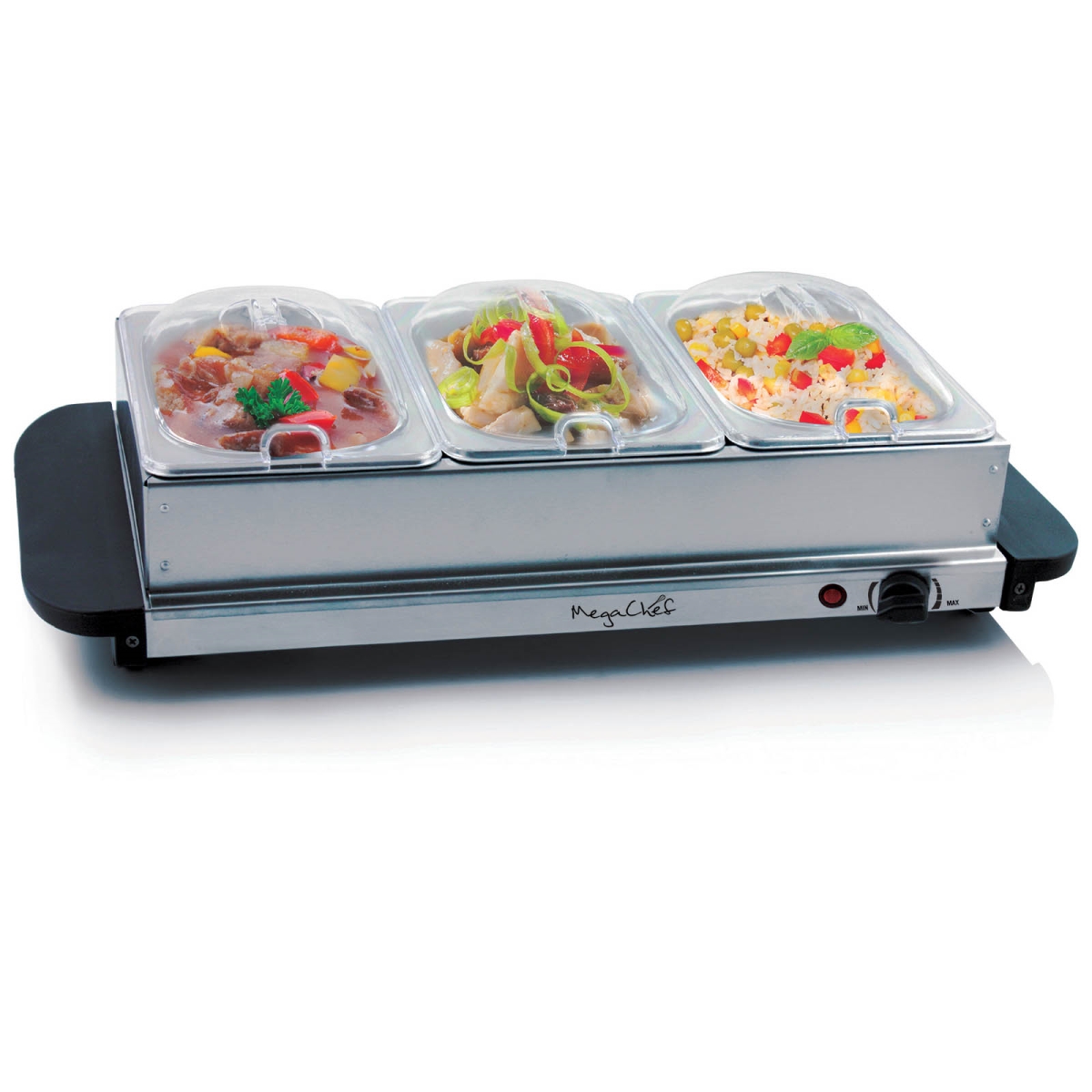 Picture of MegaChef MC-9003B Buffet Server & Food Warmer with 3 Removable Sectional Trays&#44; Heated Warming Tray & Removable Tray Frame