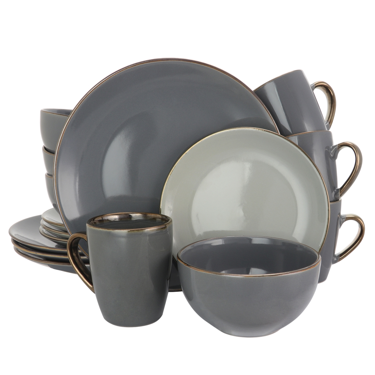 Picture of Elama EL-TAHITIANGRAND 16 Piece Tahitian Grand Luxurious Stoneware Dinnerware Set with Complete Setting for 4 - Stone & Slate