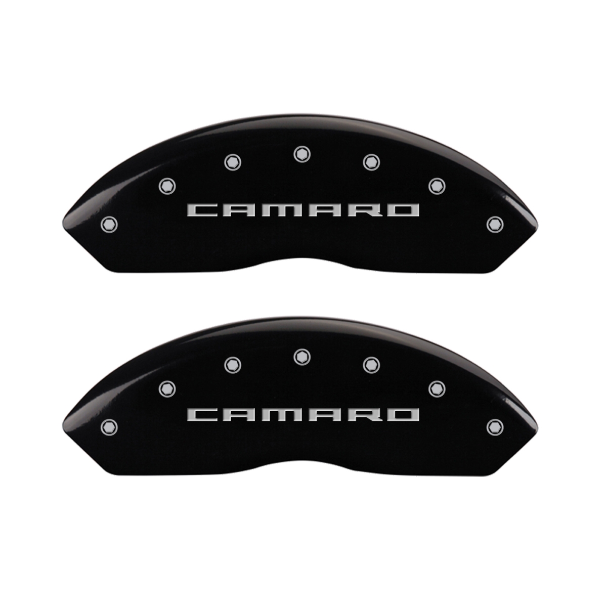 14240SCA5BK Silver Characters Engraved Front & Rear Caliper Covers Generation 5&6 Camaro Black Powder Coat - Set of 4