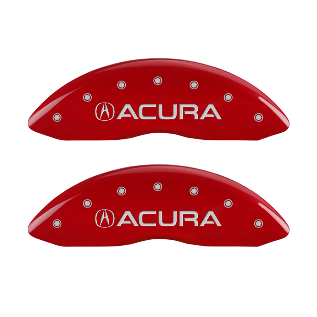39021SMDXRD Silver Characters Engraved Front Acura - MDX Engraved Rear Caliper Cover Red Powder Coat - Set of 4