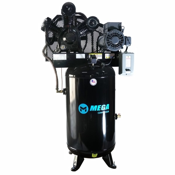 MP-7580VM10U 80 gal 7.5 HP Upright 28 CFM at 175 PSI Two Stage Air Compressor with Mag Starter & 10 HP Pump -  Mega Power