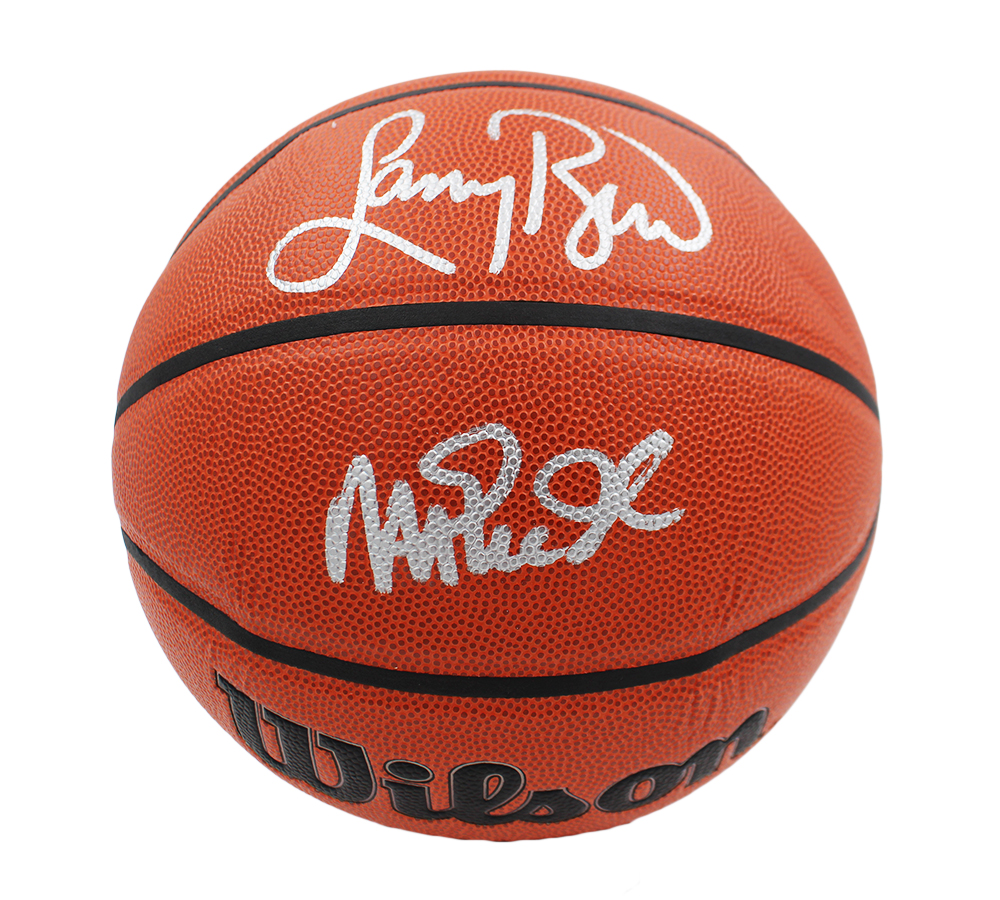 11443 Magic Johnson & Larry Bird Signed Wilson Indoor-Outdoor NBA Basketball