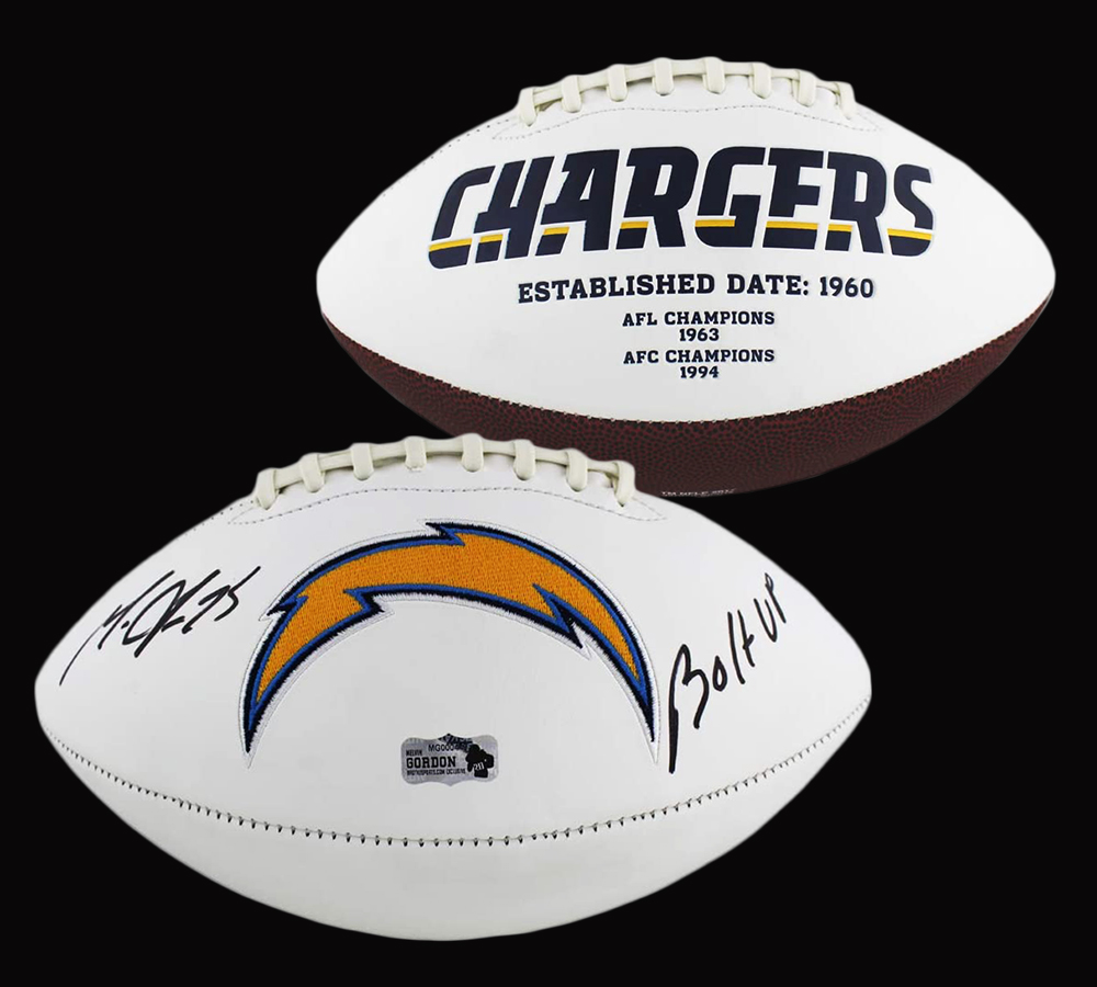 12138 Melvin Gordon Signed Los Angeles Chargers Embroidered NFL Football with Bolt Up Inscription -  Radtke Sports
