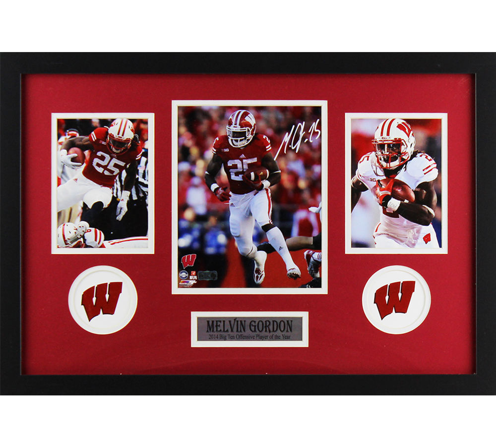 12198 Melvin Gordon Signed Wisconsin Badgers Framed 8 x 10 in. Color NCAA Photo -  Radtke Sports