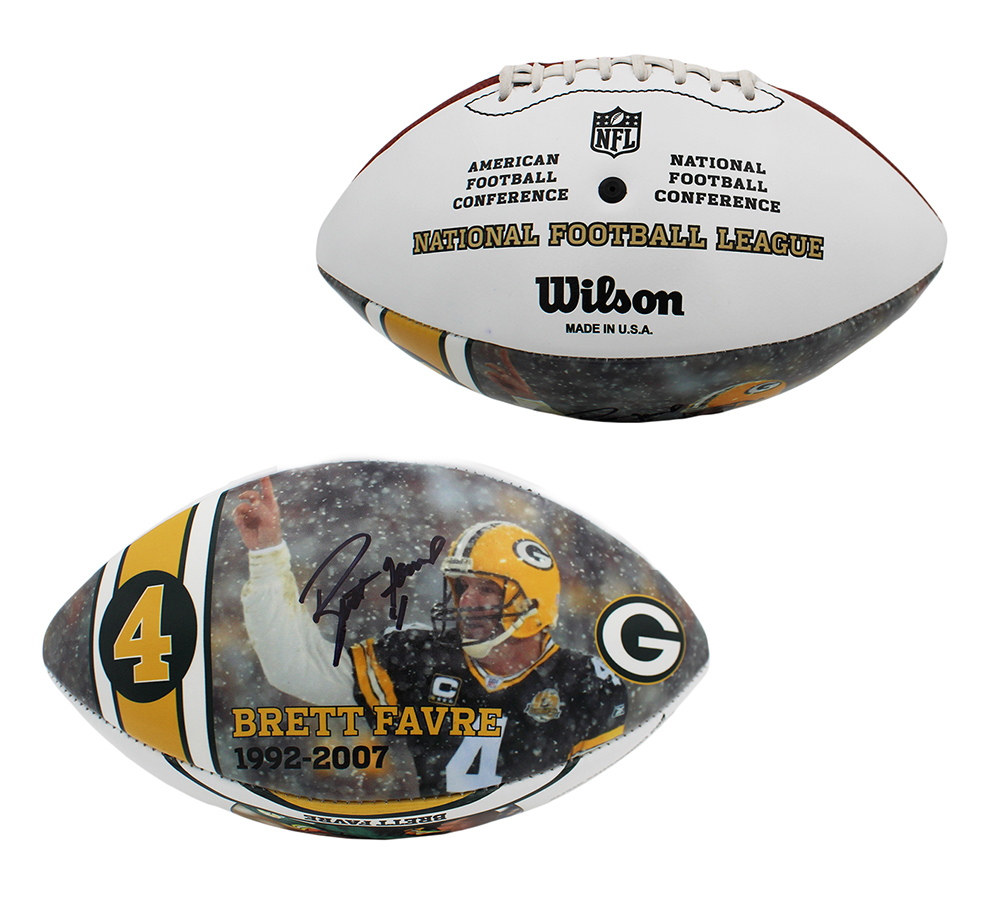 12824 Brett Favre Signed Green Bay Packers Wilson Authentic Commemorative NFL Football
