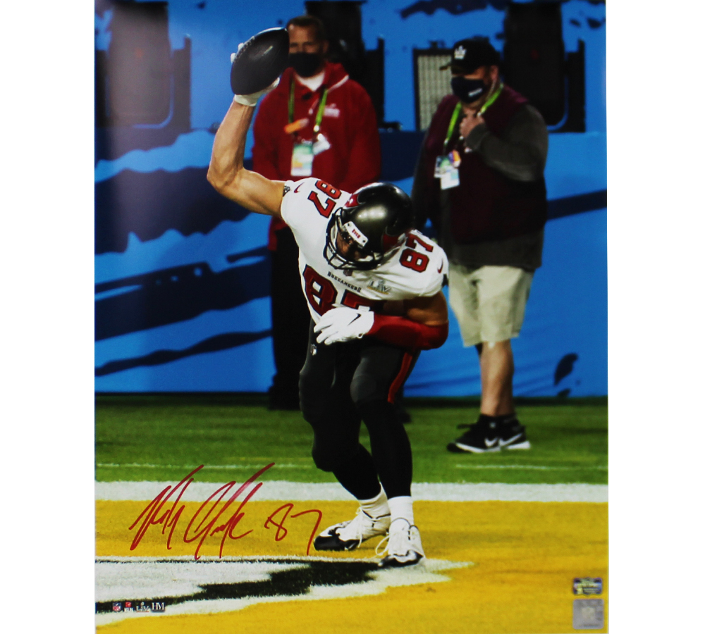 20300 16 x 20 in. NFL Tampa Bay Buccaneers Rob Gronkowski Signed Unframed Photo - Super Bowl Spike