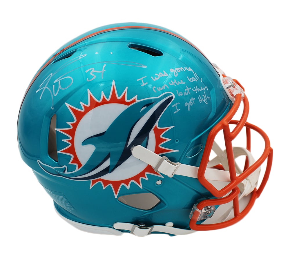 20360 NFL Miami Dolphins Ricky Williams Signed Speed Full Authentic Helmet with I Was Gonna Run the Ball, But Then I Got High Inscription