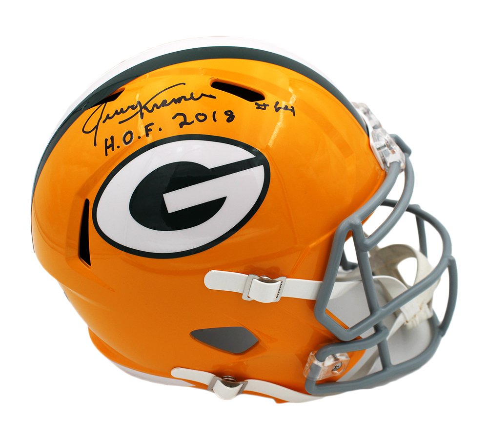 20855 NFL Green Bay Packers Jerry Kramer Signed Speed Replica Throwback Helmet with HOF 2018 Inscription