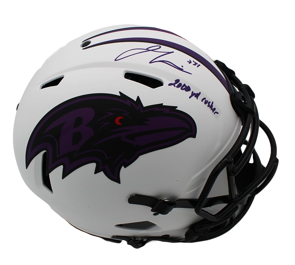 18791 Jamal Lewis Signed Baltimore Ravens Speed Authentic Lunar NFL Helmet with 2000 yard Rusher Inscription