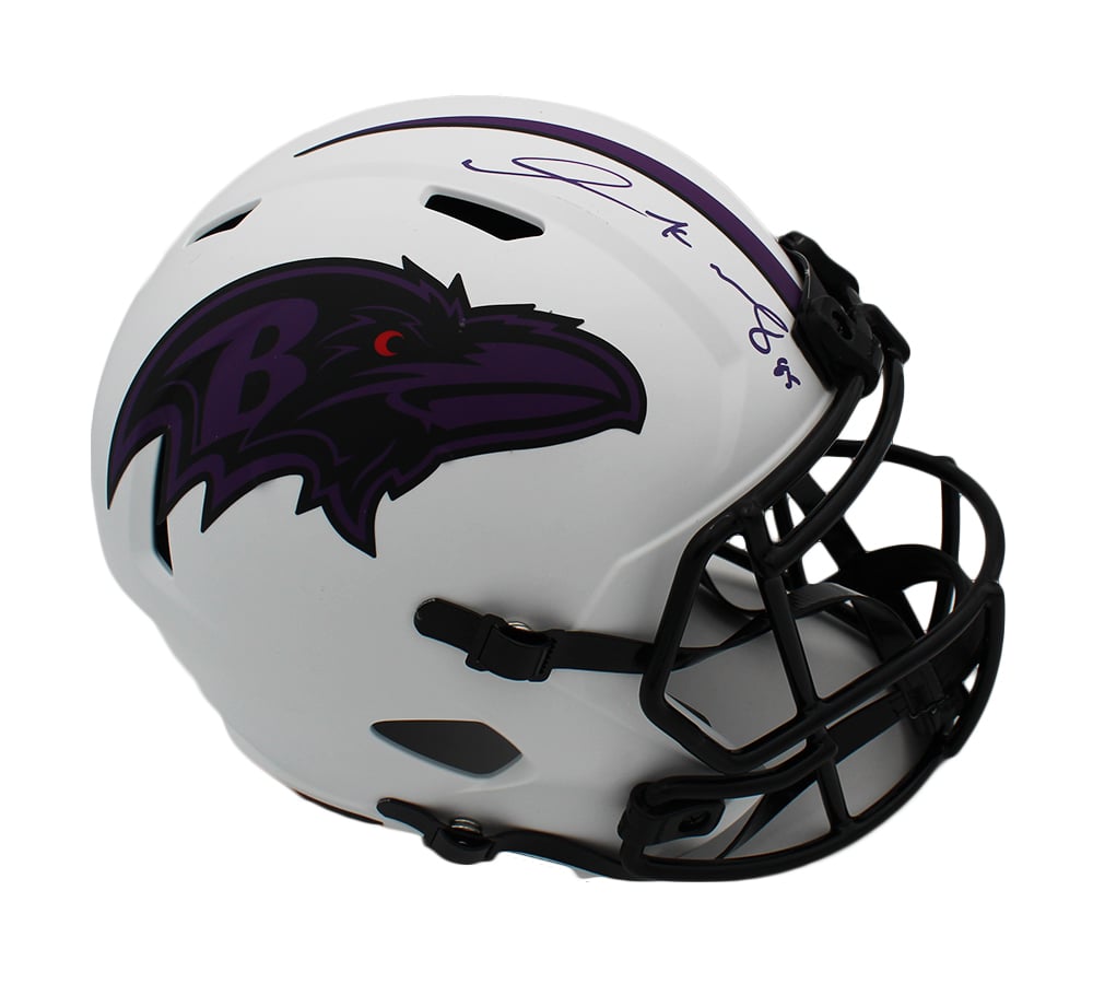 18764 Derrick Mason Signed Baltimore Ravens Speed Full Size Lunar NFL Helmet