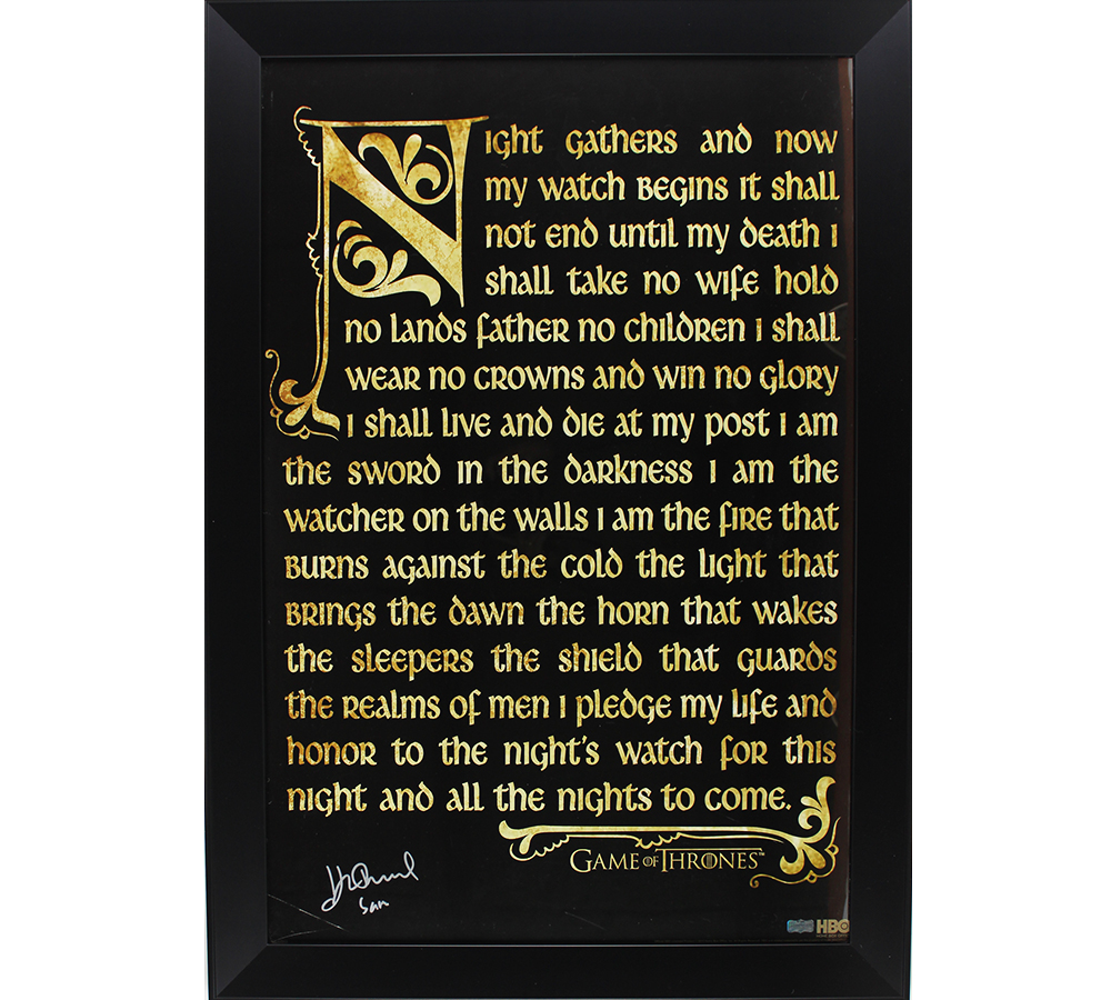 Picture of Radtke Sports 19988 24 x 36 in. John Bradley Signed Game of Thrones Framed Nights Watch Oath Poster with Sam Inscription