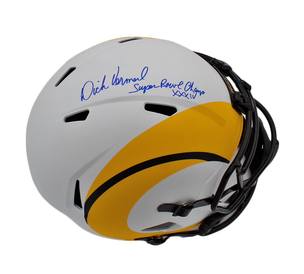 21154 Dick Vermeil Signed Los Angeles Rams Speed Full Size Lunar NFL Helmet with Super Bowl Champs XXXIV Inscription