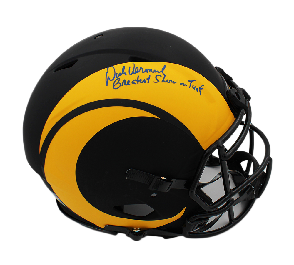 21155 Dick Vermeil Signed Los Angeles Rams Speed Authentic Eclipse NFL Helmet with Greatest Show On Turf Inscription