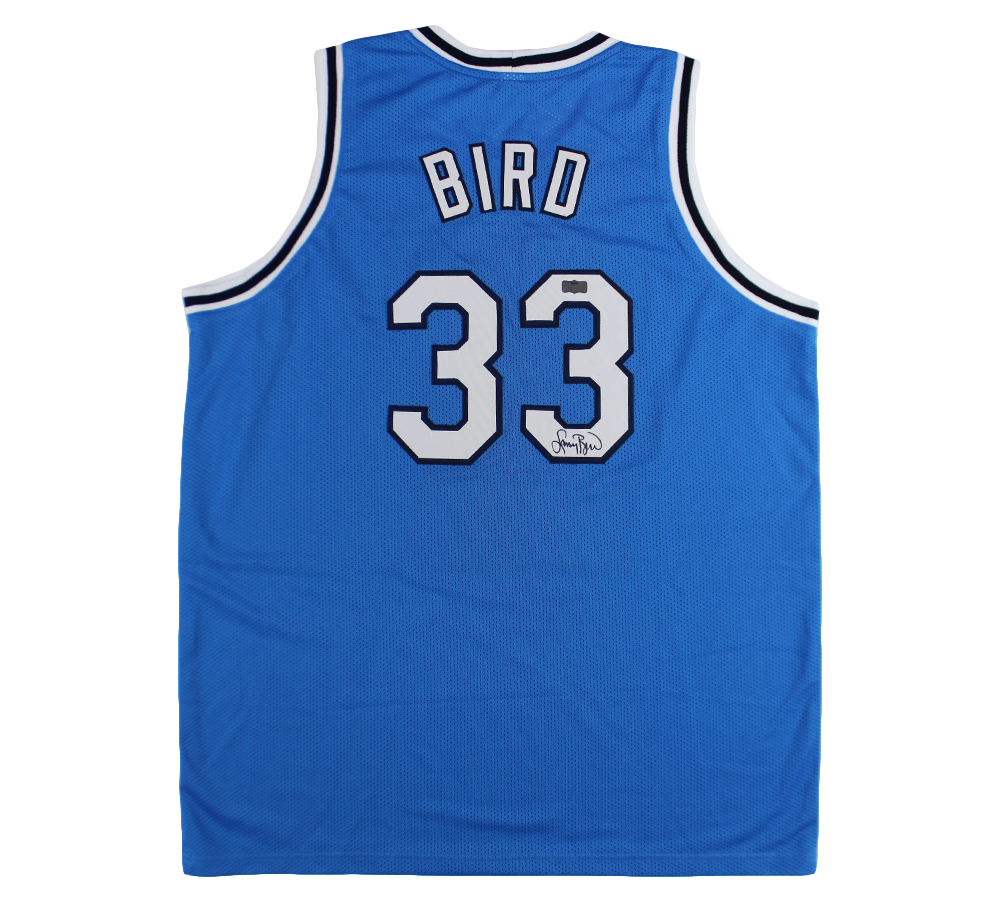 22302 Larry Bird Signed Indiana State Custom Jersey, Blue