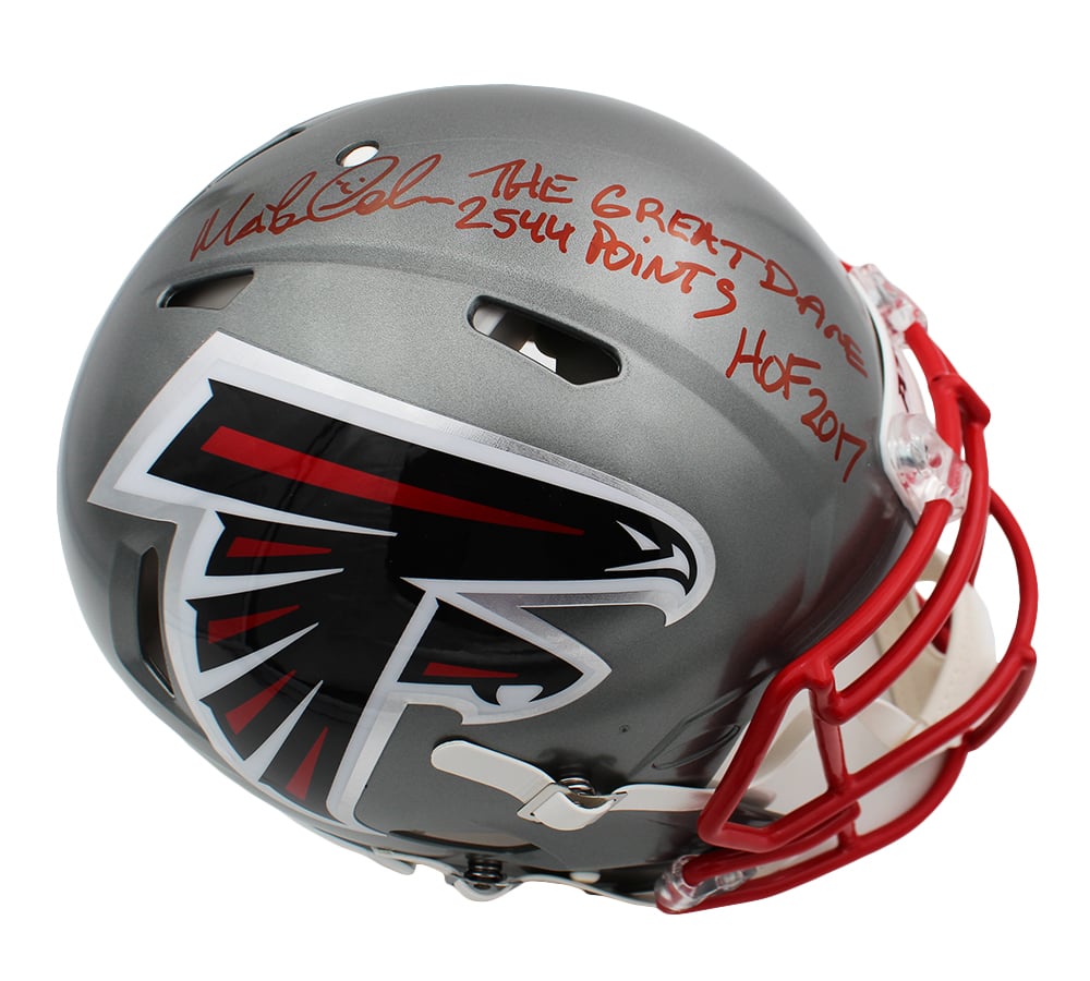 22415 Morten Andersen Signed Atlanta Falcons Speed Authentic Flash Helmet with HOF 2017 The Great Dane & 2544 Points Inscription