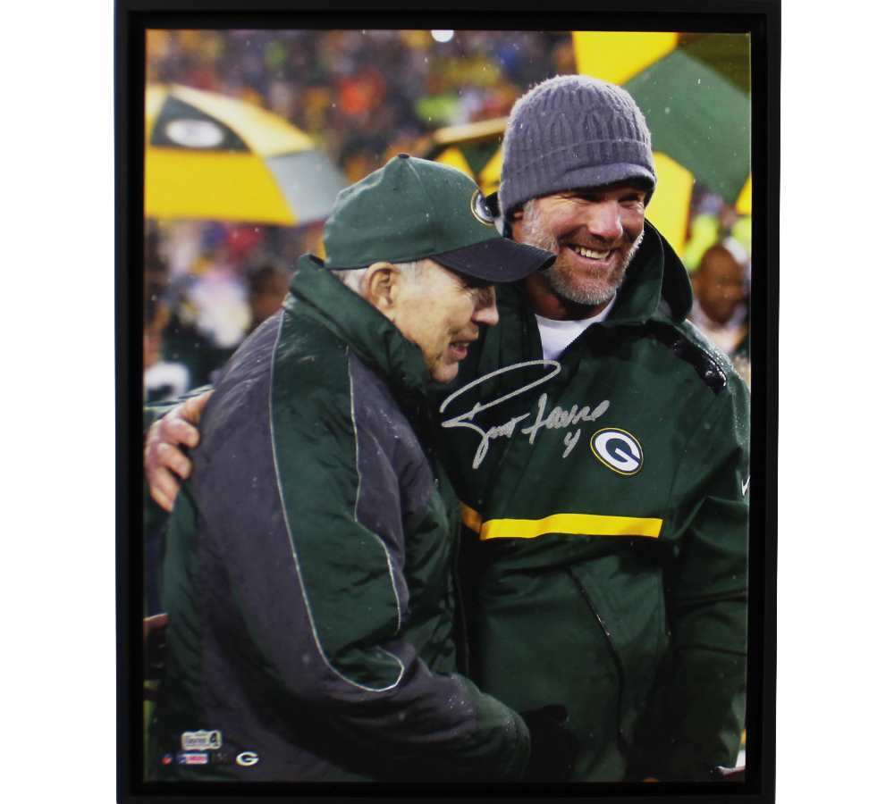 22984 16 x 20 in. Brett Favre Signed Green Bay Packers Framed Canvas with Bart Starr