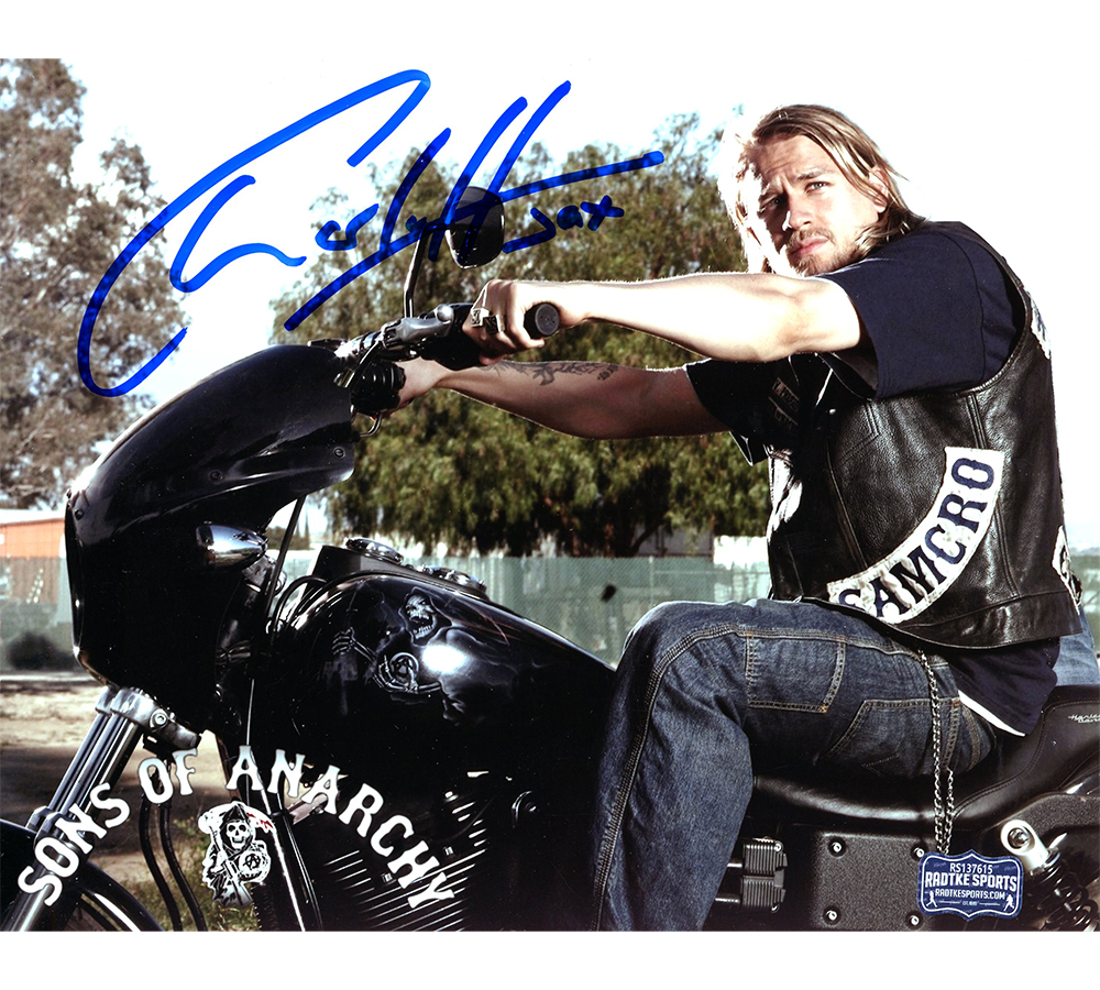 23894 8 x 10 in. Charlie Hunnam Signed Sons of Anarchy Unframed Photo - Sitting with Bike -  Radtke Sports