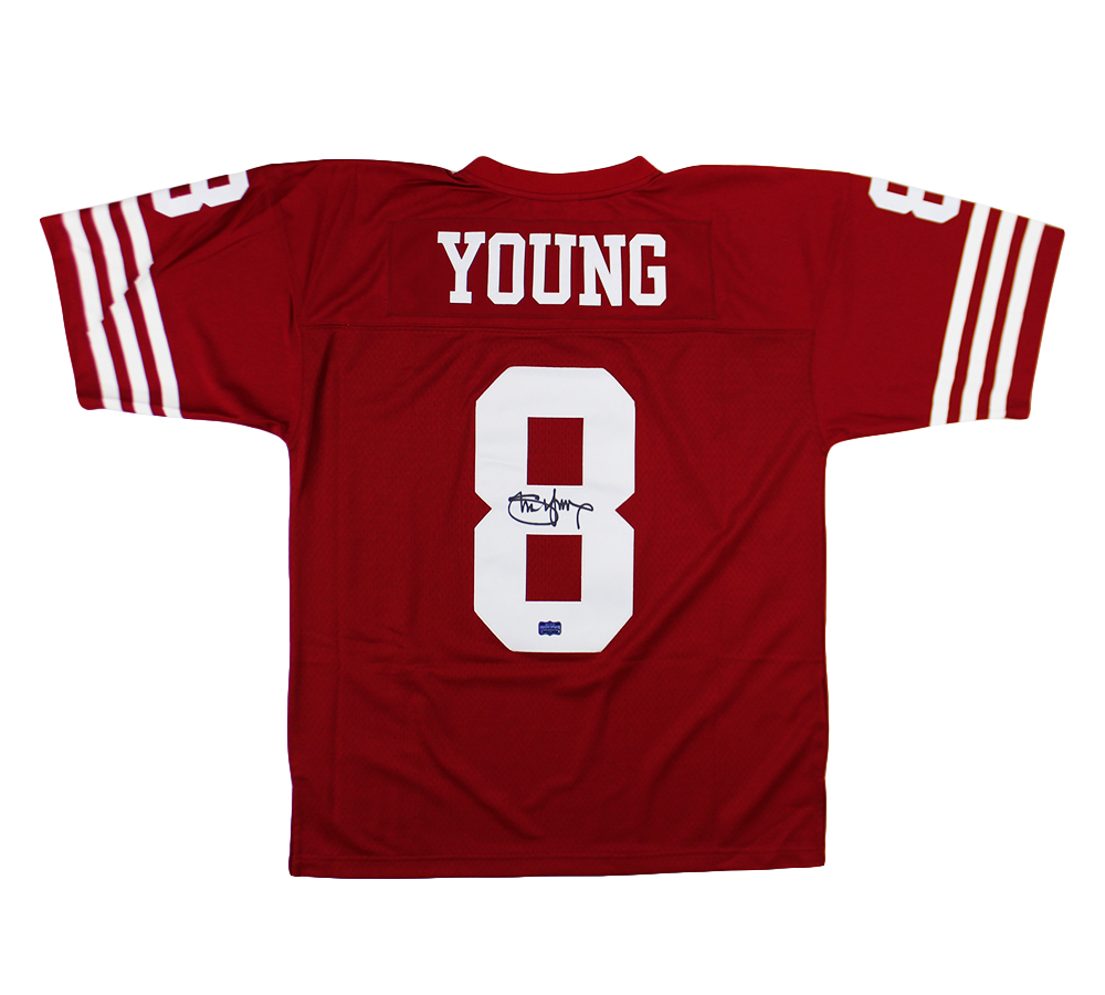 23774 Steve Young Signed San Francisco 49ers Mitchell & Ness Red NFL Jersey