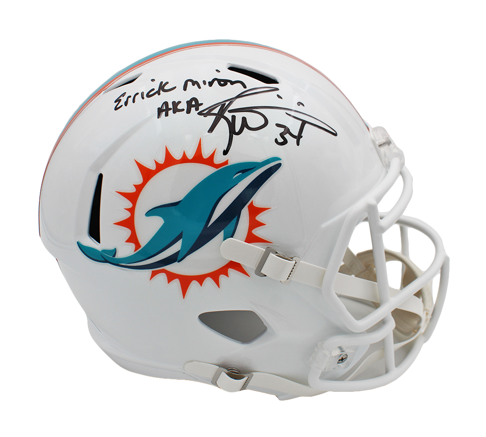 21622 Ricky Williams Signed Miami Dolphins Speed Full Size NFL Helmet with Errick Miron AKA Inscription
