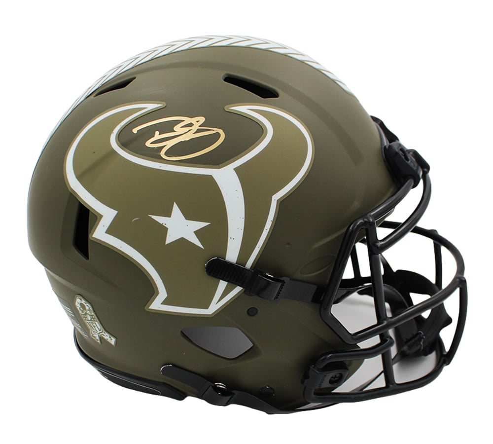 23680 Dalton Schultz Signed Houston Texans Speed Authentic Salute to Service NFL Helmet