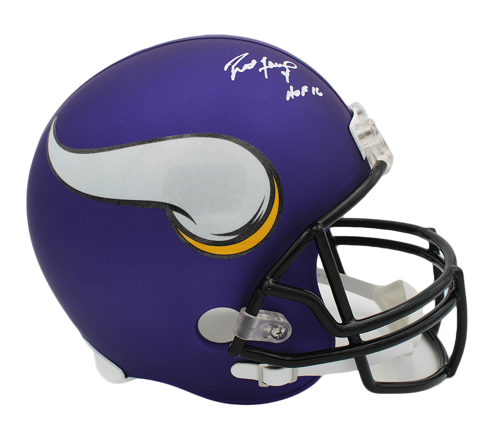 6961 Brett Favre Signed Minnesota Vikings Current Full Size NFL Helmet with HOF 16 Inscription -  Radtke Sports