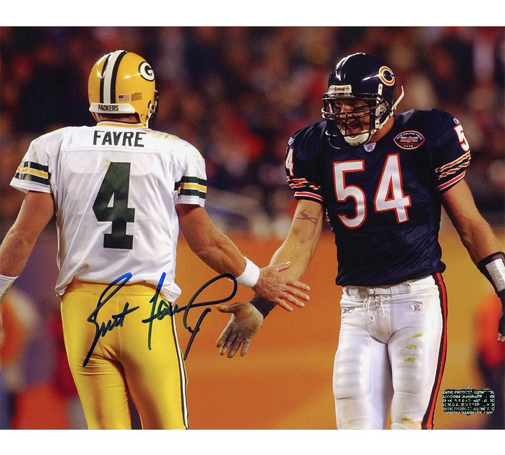 6987 8 x 10 in. Brett Favre Signed Green Bay Packers Unframed NFL Photo - Blue Ink with Urlacher -  Radtke Sports