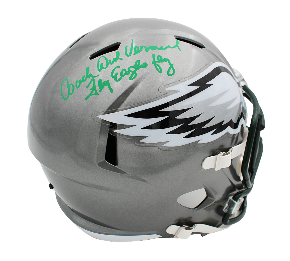 21558 Dick Vermeil Signed Philadelphia Eagles Speed Full Size Flash NFL Helmet with Fly Eagles Fly Inscription