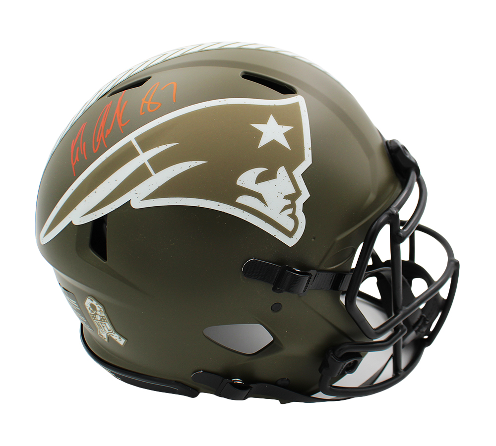 23470 Rob Gronkowski Signed   England Patriots Speed Salute to Service Authentic NFL Helmet - Red Ink